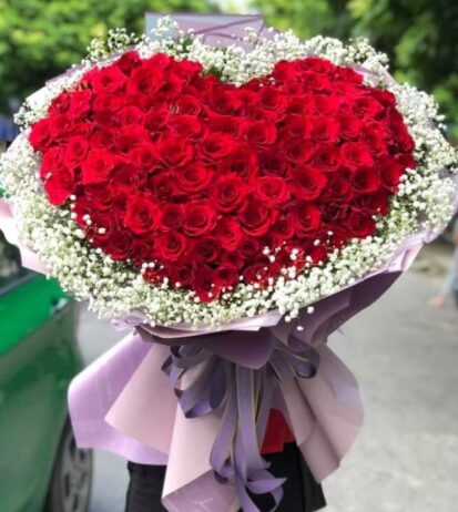 bó hoa hồng trái tim
